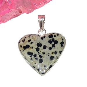 Dalmatian Jasper Heart Shaped Necklace Pendant 925 Sterling Silver Overlay